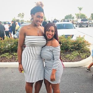 black and white sleeveless dress